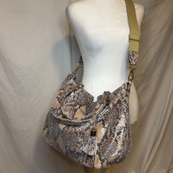 G.I.L Milano Large Snakeprint Leather Shoulder Crossbody Bag Purse Designer - Picture 2 of 10